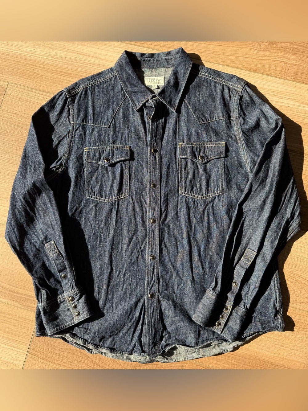 Tecovas Men’s Western Dark Blue Denim Pearl Snap Shirt